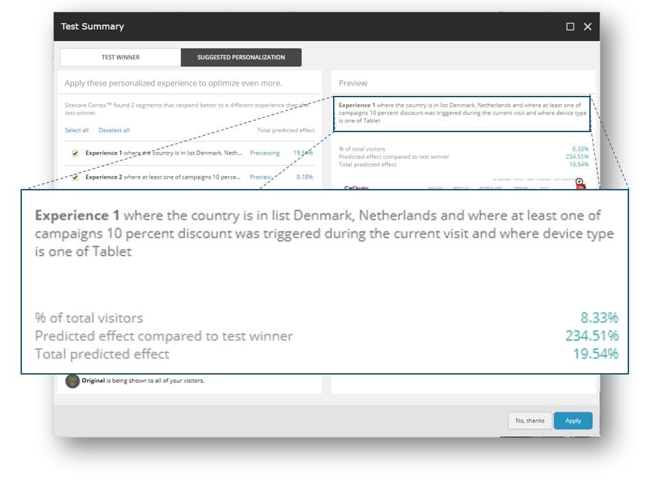 xp Sitecore Cortext Suggested personalizatiopn Multi variant test