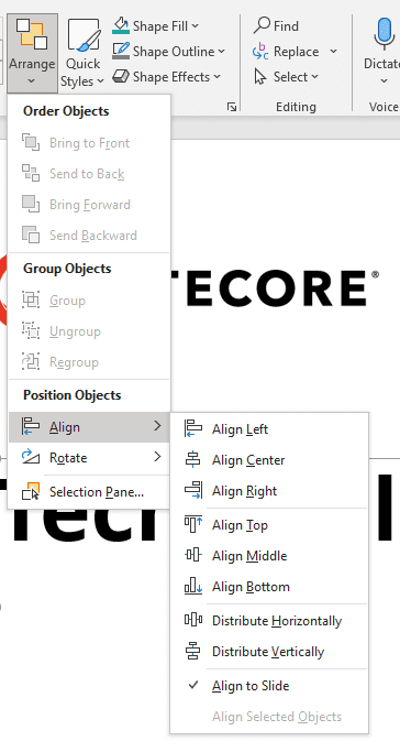 PowerPoint has a great feature called Align to help you address this. You can find the Align options under the Arrange…