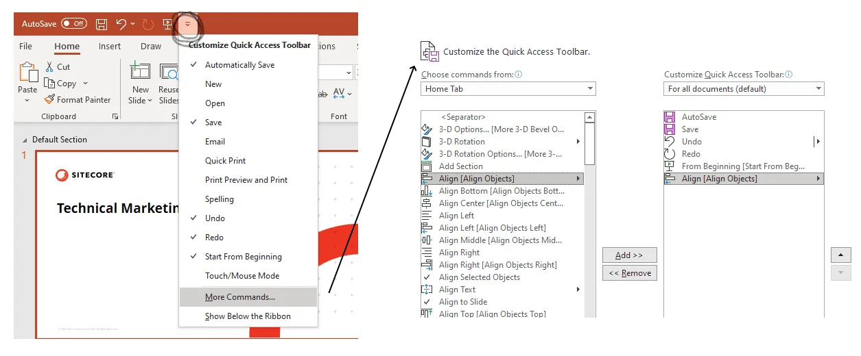Adding Align Selected Objects to the the Quick Access Bar